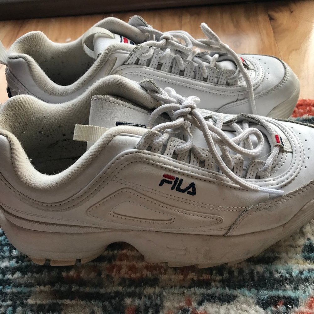 White FILA Disruptors